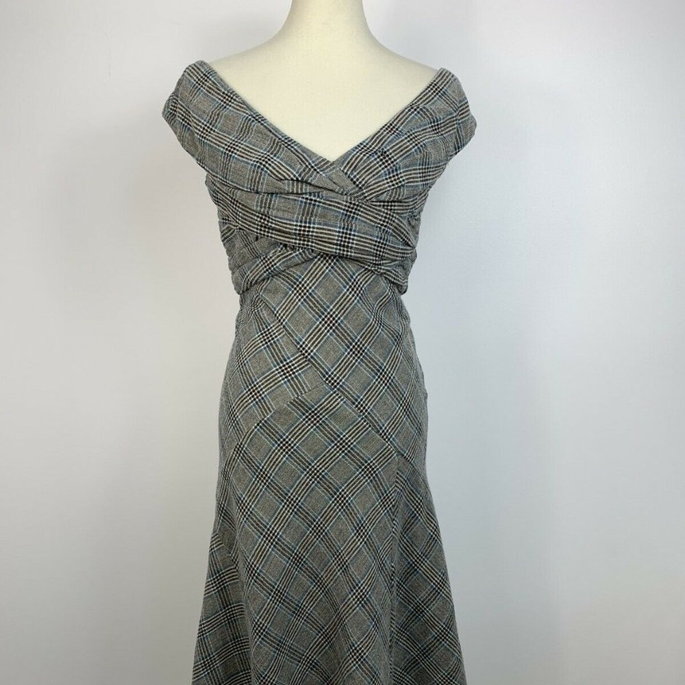 Marc Jacobs Gray Plaid Bias Cut Mermaid Dress